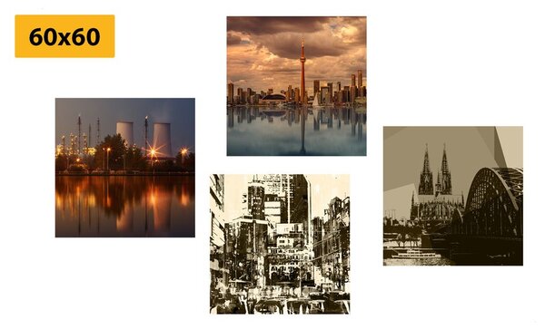 Set di quadri – Città industriale con astrazione