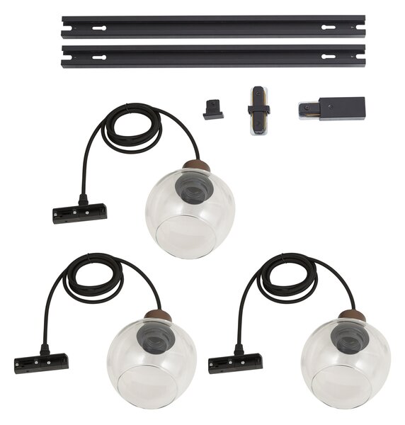 Sistema di illuminazione a binario moderno nero con 3 luci a sospensione bronzo 1 fase - Iconic Lava