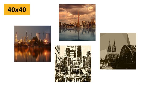 Set di quadri – Città industriale con astrazione