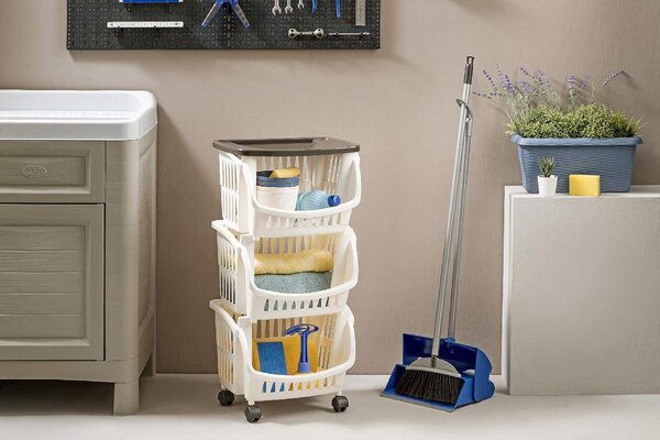 Bama Carrello Cucina Portafrutta Portatutto Multiuso in Plastica colore Tortora Bianco