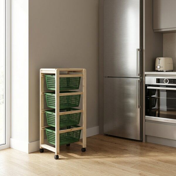DELTA TRADE Carrello Cucina Portafrutta Portatutto Multiuso in Legno Dimensioni 39,5x29,5x80 cm colore Naturale