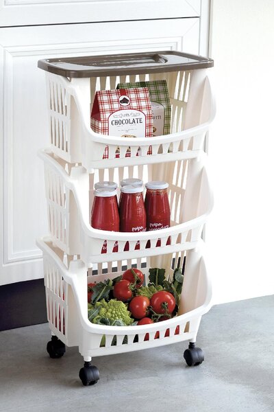 Bama Carrello Cucina Portafrutta Portatutto Multiuso in Plastica colore Tortora Bianco