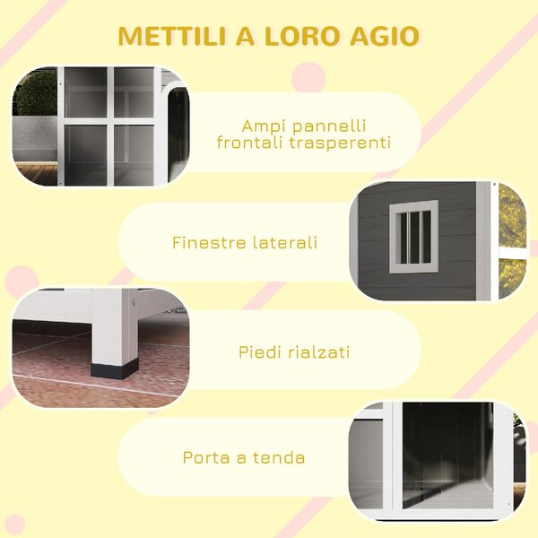 AllMyPets Casetta per Cani con Finestrelle e Ingresso a Tenda in Legno di Abete 90x62x71 cm colore Grigio Chiaro - U6110LG