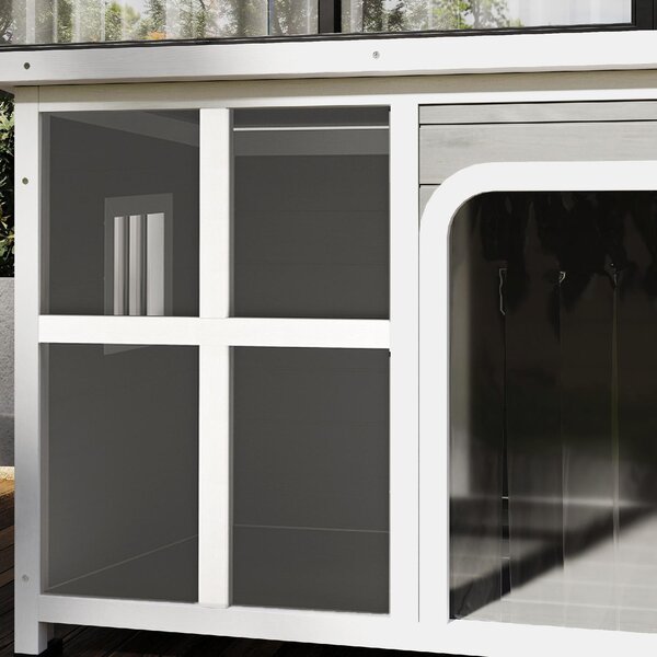 AllMyPets Casetta per Cani con Finestrelle e Ingresso a Tenda in Legno di Abete 90x62x71 cm colore Grigio Chiaro - U6110LG