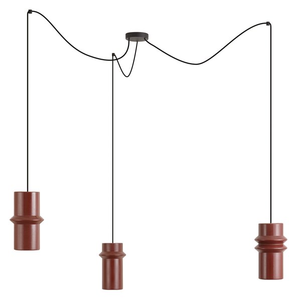 Lampada a sospensione retrò rossa con nero a 3 luci - Monti