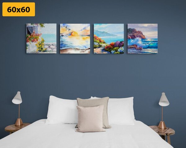 Set di quadri – Vista sul mare in imitazione di pittura