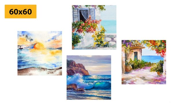 Set di quadri – Tocco di mare in imitazione di pittura a olio