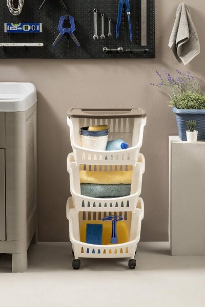 Bama Carrello Cucina Portafrutta Portatutto Multiuso in Plastica colore Tortora Bianco