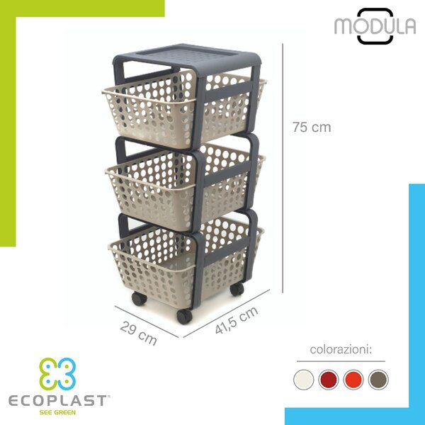 Ecoplast Carrello Cucina Portafrutta Portatutto Multiuso in Plastica Dimensioni 29x42x75 cm colore Ghiaccio