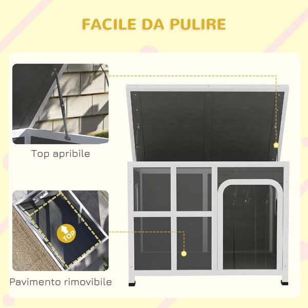 AllMyPets Casetta per Cani con Finestrelle e Ingresso a Tenda in Legno di Abete 90x62x71 cm colore Grigio Chiaro - U6110LG