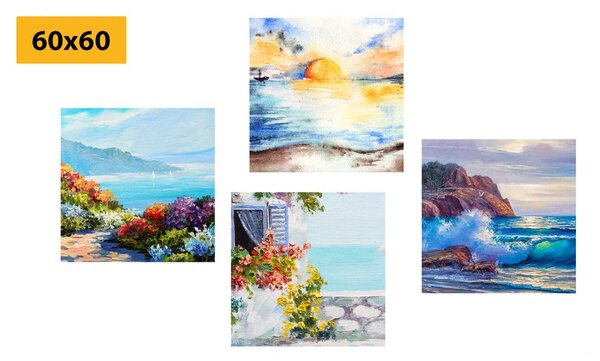 Set di quadri – Vista sul mare in imitazione di pittura
