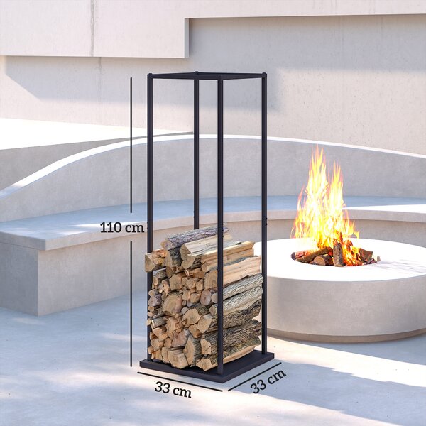 Outsunny Portalegna Metallico con Base Rialzata, Carico Massimo 100 kg 33x33x110 cm Nero | Aosom Italy