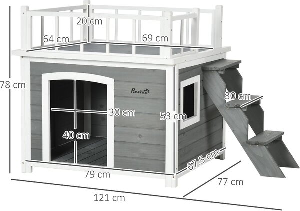 AllMyPets Casetta per Cani con Terrazza Scaletta e Finestra 121x77x78cm Grigio chiaro