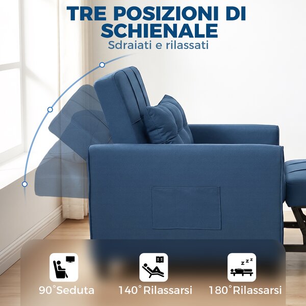 HOMCOM Poltrona Letto Pieghevole con Schienale Regolabile e Cuscino, Blu | Aosom Italy