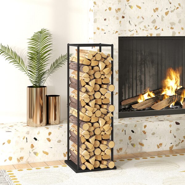 Outsunny Portalegna Metallico con Base Rialzata, Carico Massimo 100 kg 33x33x110 cm Nero | Aosom Italy