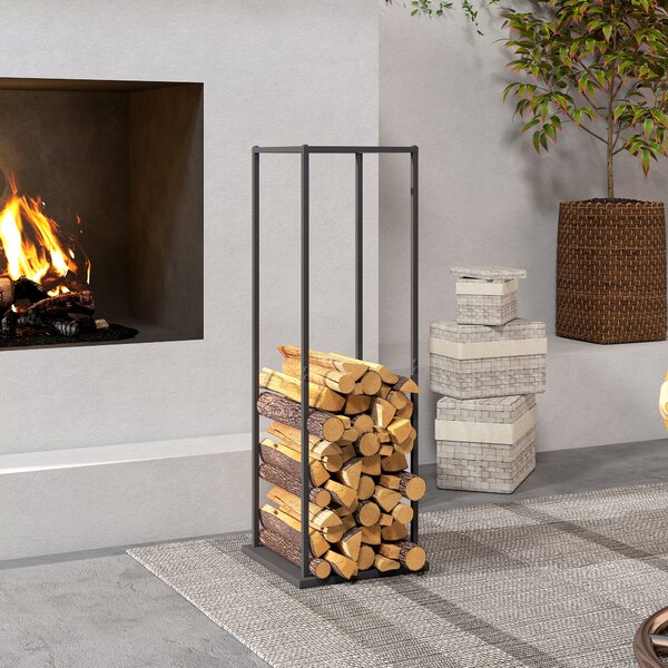 Outsunny Portalegna Metallico con Base Rialzata, Carico Massimo 100 kg 33x33x110 cm Nero | Aosom Italy
