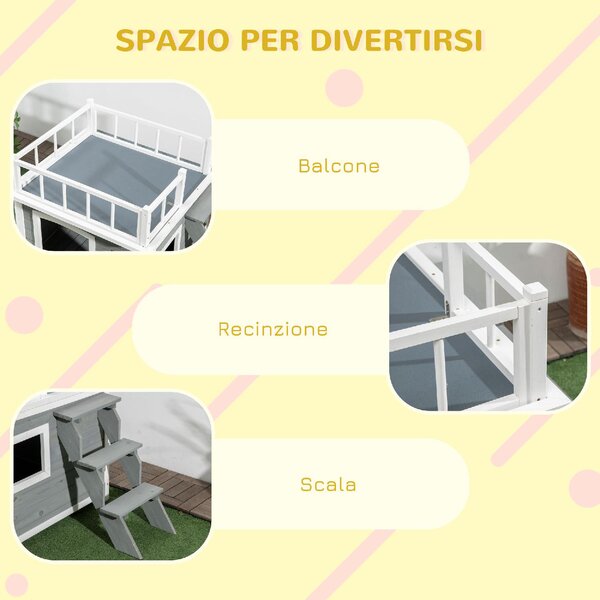 AllMyPets Casetta per Cani con Terrazza Scaletta e Finestra 121x77x78cm Grigio chiaro