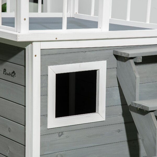 AllMyPets Casetta per Cani con Terrazza Scaletta e Finestra 121x77x78cm Grigio chiaro