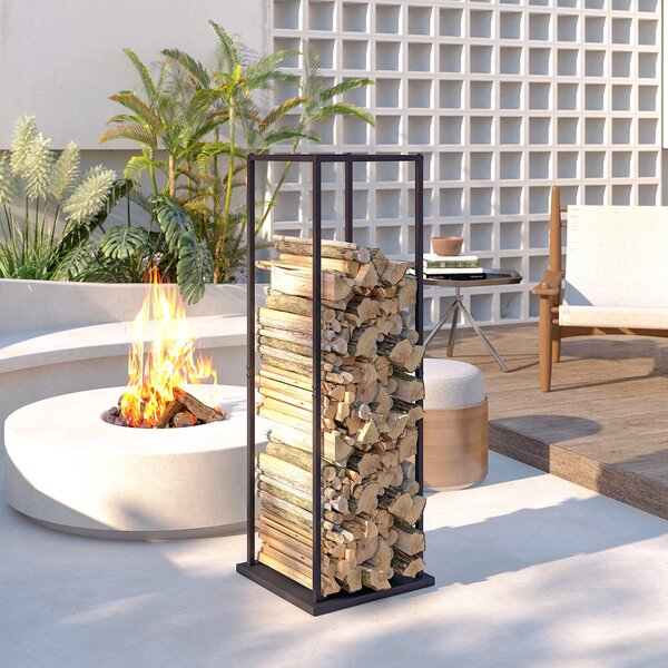 Outsunny Portalegna Metallico con Base Rialzata, Carico Massimo 100 kg 33x33x110 cm Nero | Aosom Italy