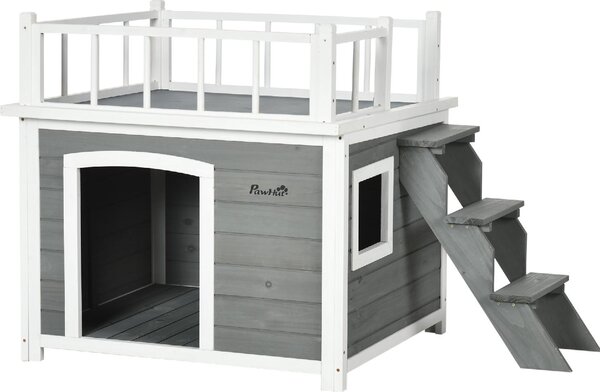 AllMyPets Casetta per Cani con Terrazza Scaletta e Finestra 121x77x78cm Grigio chiaro
