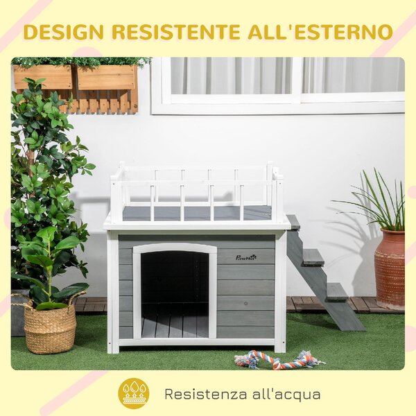 AllMyPets Casetta per Cani con Terrazza Scaletta e Finestra 121x77x78cm Grigio chiaro