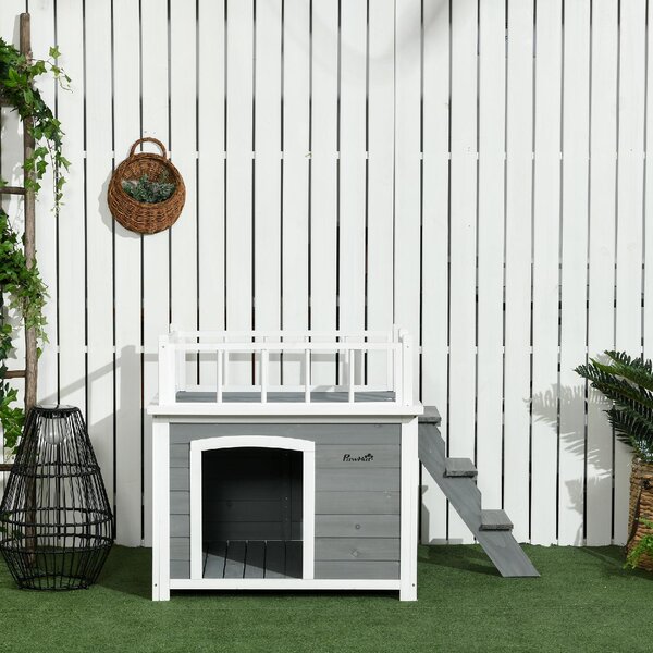 AllMyPets Casetta per Cani con Terrazza Scaletta e Finestra 121x77x78cm Grigio chiaro