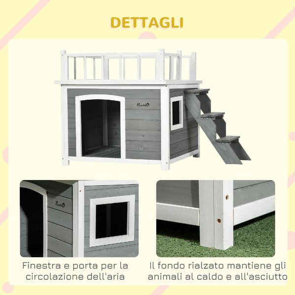 AllMyPets Casetta per Cani con Terrazza Scaletta e Finestra 121x77x78cm Grigio chiaro