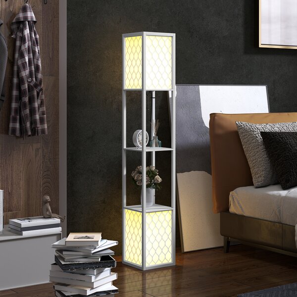 HOMCOM Lampada da Terra con Ripiani in Tessuto e Interruttore a Catena 26x26x156 cm Bianco | Aosom Italy