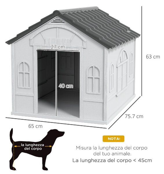 AllMyPets Casetta per Cani in PP Impermeabile con Tetto Inclinato e Porta di Ingresso, 65x75.7x63 cm colore Grigio - L3880GY