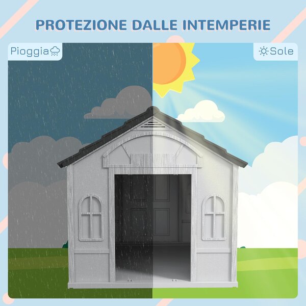 AllMyPets Casetta per Cani in PP Impermeabile con Tetto Inclinato e Porta di Ingresso, 84.2x98.2x82 cm colore Grigio - L3891GY