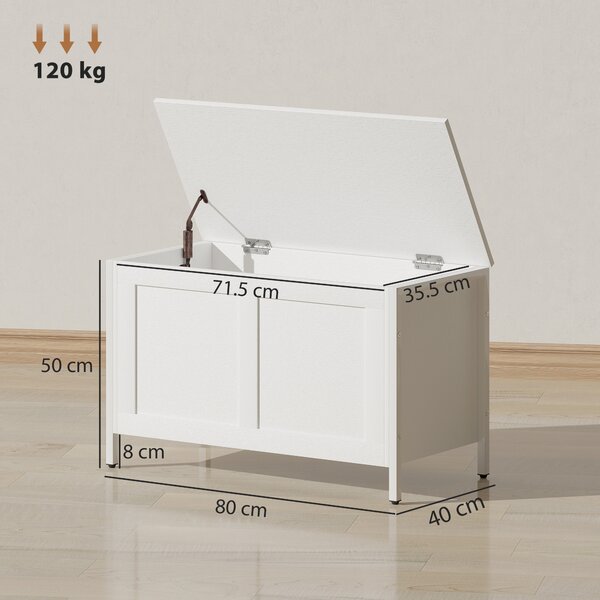 HOMCOM Baule Contenitore da 95 L con Coperchio e Cerniera di Sicurezza 80x40x50 cm Bianco Venato | Aosom Italy