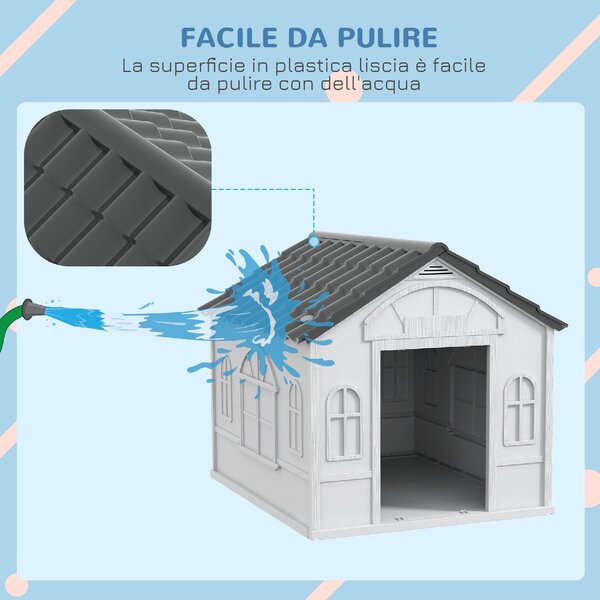 AllMyPets Casetta per Cani in PP Impermeabile con Tetto Inclinato e Porta di Ingresso, 65x75.7x63 cm colore Grigio - L3880GY