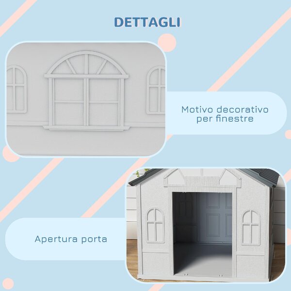 AllMyPets Casetta per Cani in PP Impermeabile con Tetto Inclinato e Porta di Ingresso, 84.2x98.2x82 cm colore Grigio - L3891GY