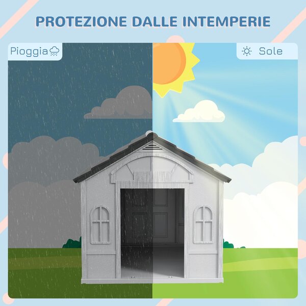 AllMyPets Casetta per Cani in PP Impermeabile con Tetto Inclinato e Porta di Ingresso, 65x75.7x63 cm colore Grigio - L3880GY