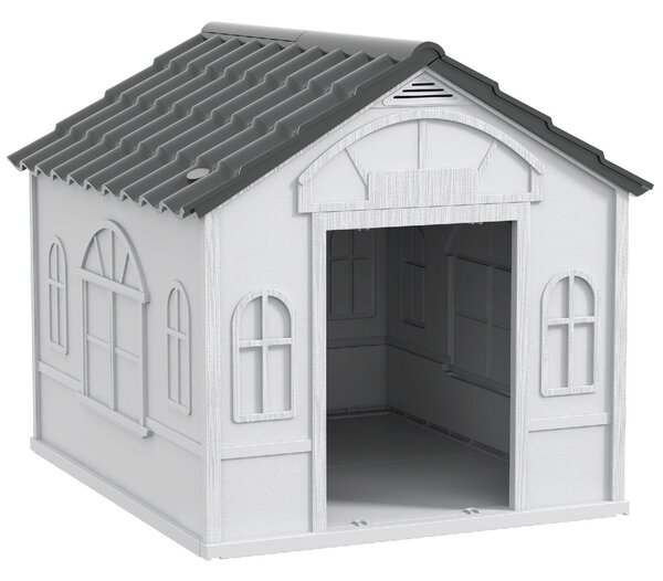 AllMyPets Casetta per Cani in PP Impermeabile con Tetto Inclinato e Porta di Ingresso, 65x75.7x63 cm colore Grigio - L3880GY