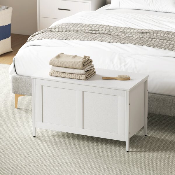 HOMCOM Baule Contenitore da 95 L con Coperchio e Cerniera di Sicurezza 80x40x50 cm Bianco Venato | Aosom Italy