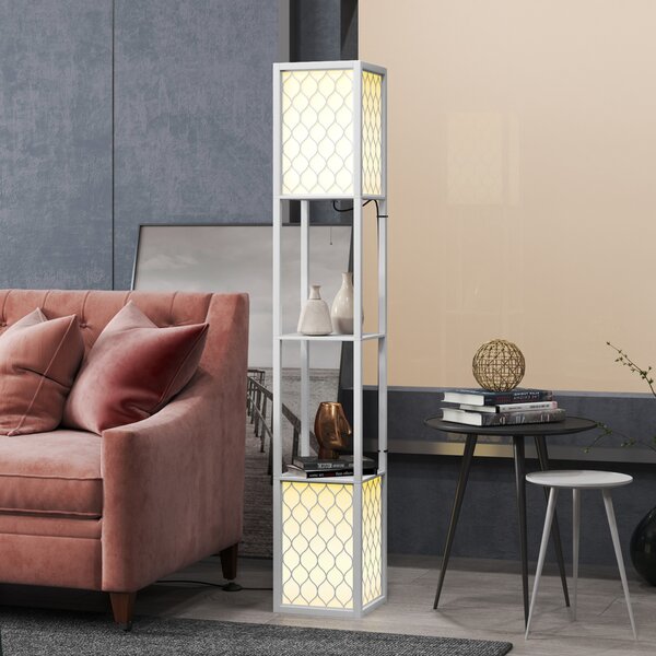 HOMCOM Lampada da Terra con Ripiani in Tessuto e Interruttore a Catena 26x26x156 cm Bianco | Aosom Italy
