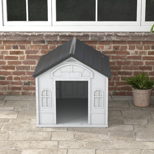 AllMyPets Casetta per Cani in PP Impermeabile con Tetto Inclinato e Porta di Ingresso, 84.2x98.2x82 cm colore Grigio - L3891GY