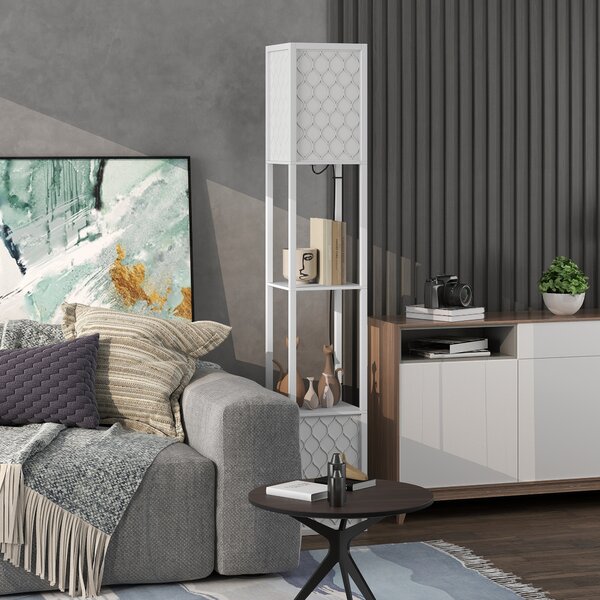 HOMCOM Lampada da Terra con Ripiani in Tessuto e Interruttore a Catena 26x26x156 cm Bianco | Aosom Italy
