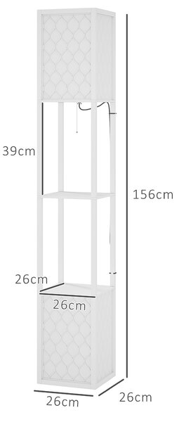 HOMCOM Lampada da Terra con Ripiani in Tessuto e Interruttore a Catena 26x26x156 cm Bianco | Aosom Italy