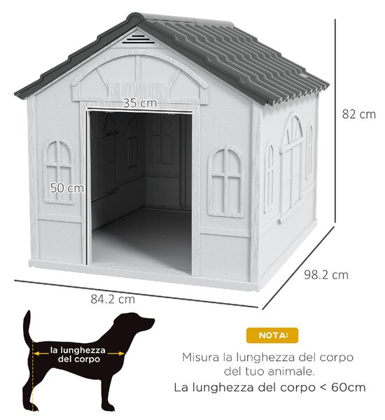 AllMyPets Casetta per Cani in PP Impermeabile con Tetto Inclinato e Porta di Ingresso, 84.2x98.2x82 cm colore Grigio - L3891GY