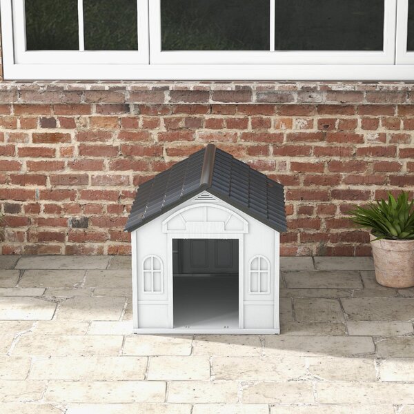 AllMyPets Casetta per Cani in PP Impermeabile con Tetto Inclinato e Porta di Ingresso, 65x75.7x63 cm colore Grigio - L3880GY