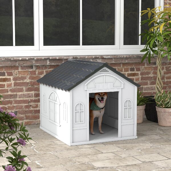 AllMyPets Casetta per Cani in PP Impermeabile con Tetto Inclinato e Porta di Ingresso, 84.2x98.2x82 cm colore Grigio - L3891GY