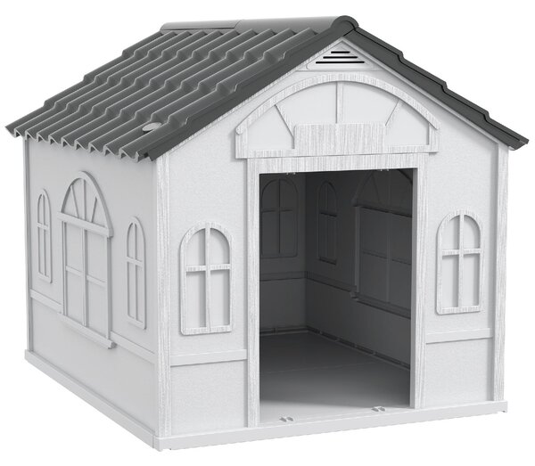 AllMyPets Casetta per Cani in PP Impermeabile con Tetto Inclinato e Porta di Ingresso, 84.2x98.2x82 cm colore Grigio - L3891GY