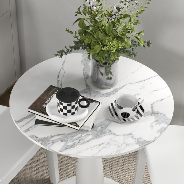 HOMCOM Tavolo da pranzo rotondo in acciaio verniciato a polvere, in MDF con melamina, con piedini antiscivolo, 70 x 74 cm, Bianco | Aosom Italy