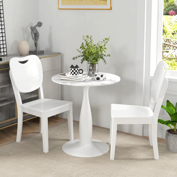 HOMCOM Tavolo da pranzo rotondo in acciaio verniciato a polvere, in MDF con melamina, con piedini antiscivolo, 70 x 74 cm, Bianco | Aosom Italy