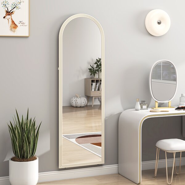 HOMCOM Specchio a figura intera, 50 x 160 cm, posizionabile liberamente, montaggio a parete, cornice ad arco, Bianco | Aosom Italy