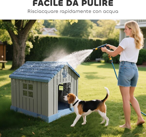 AllMyPets Casetta per Cani Taglia Media da Esterno Impermeabile con Base Rialzata e Finestre, 85x79x82 cm colore Grigio - L3900GY