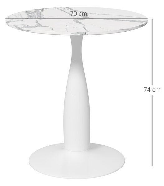 HOMCOM Tavolo da pranzo rotondo in acciaio verniciato a polvere, in MDF con melamina, con piedini antiscivolo, 70 x 74 cm, Bianco | Aosom Italy