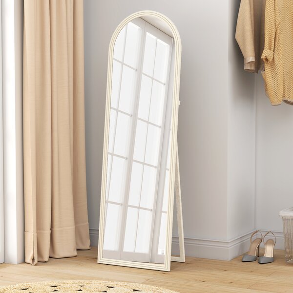 HOMCOM Specchio a figura intera, 50 x 160 cm, posizionabile liberamente, montaggio a parete, cornice ad arco, Bianco | Aosom Italy